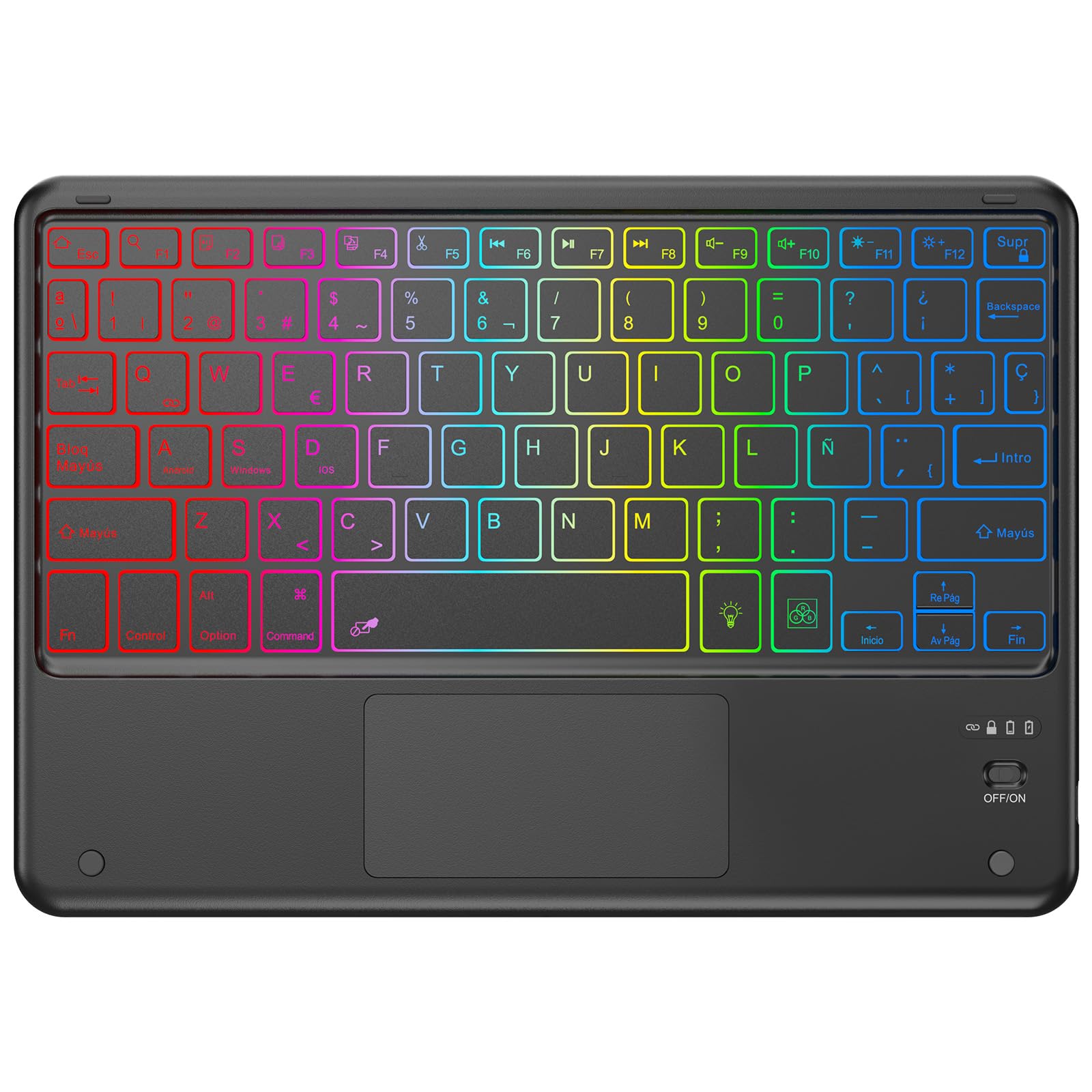 KBCASE Teclado con TouchPad, Teclado Bluetooth Inalámbrico Español para Tablet iPad/iOS/Android/Windows/iPad Pro/iPad Air/iPad Mini, Samsung, Lenovo, Huawei, iPhone y Retroiluminación de 7 Colores