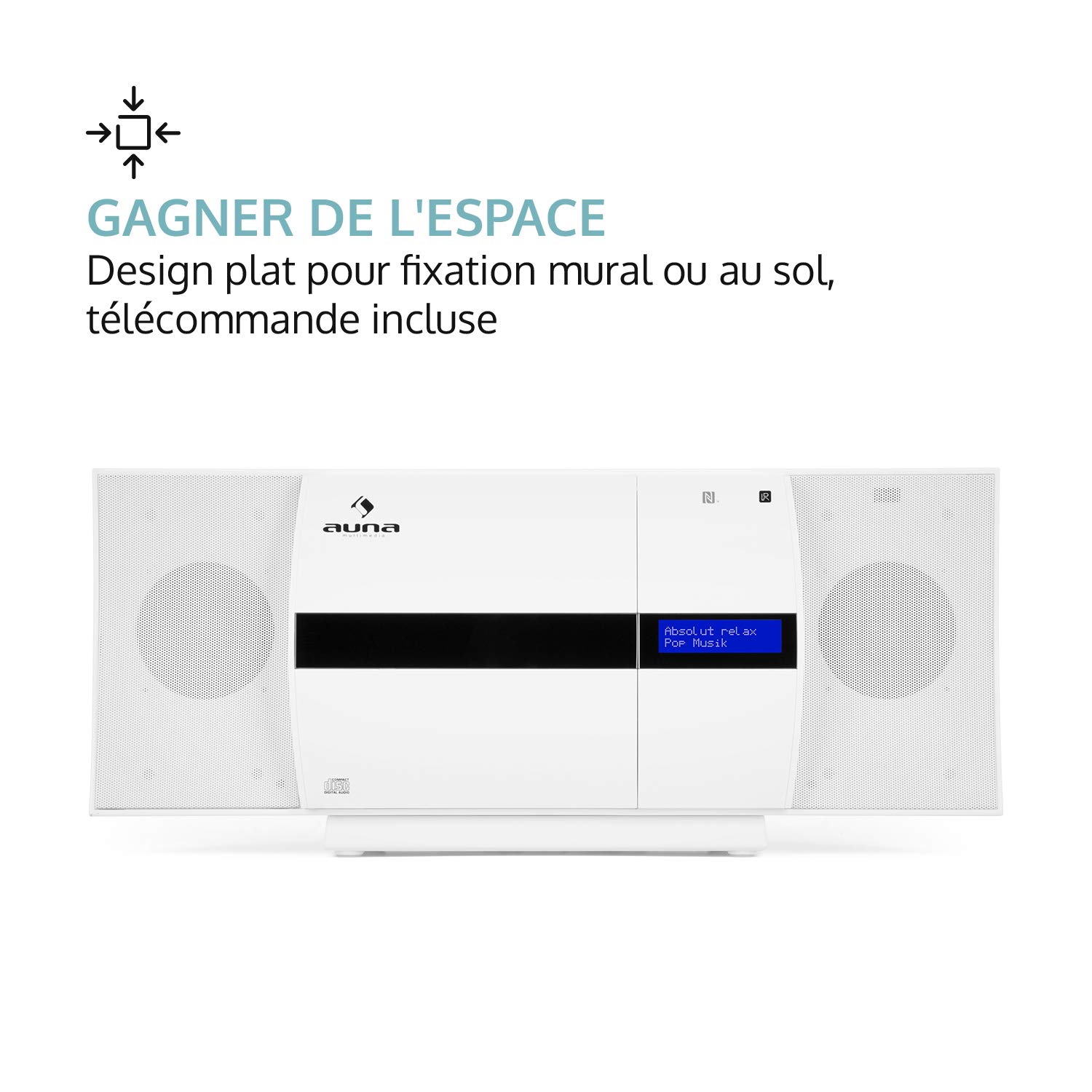AUNA V-20 - Chaîne HiFi, Radio CD, Lecteur CD Radio, Tuner numérique Dab+ RDS, Récepteur FM, Fonction Bluetooth, Connectivité NFC, Télécommande Incluse - Blanc