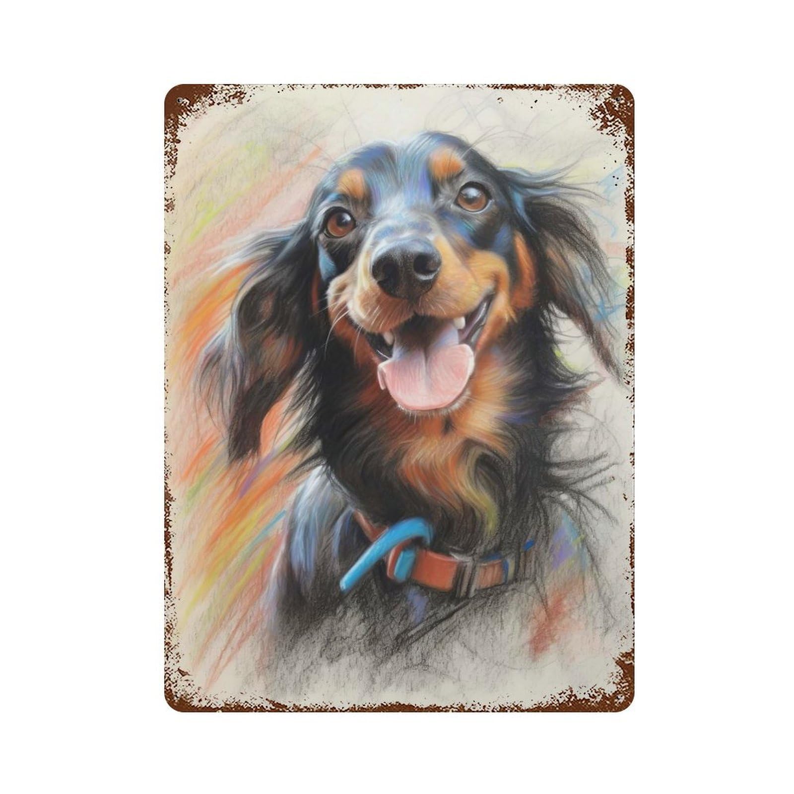 Dachshund Sketch Aged Metal Wall Plaque 15.7"x11.8", Industrial Home Decor for Pub, Kitchen And Man Cave Decor