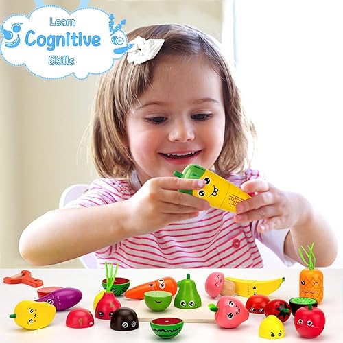 Miniatura 5 de Juegos de comida de madera para niños, cocina para cortar frutas y verduras, juguetes de simulación para niños pequeños, juguetes Montessori, regalo