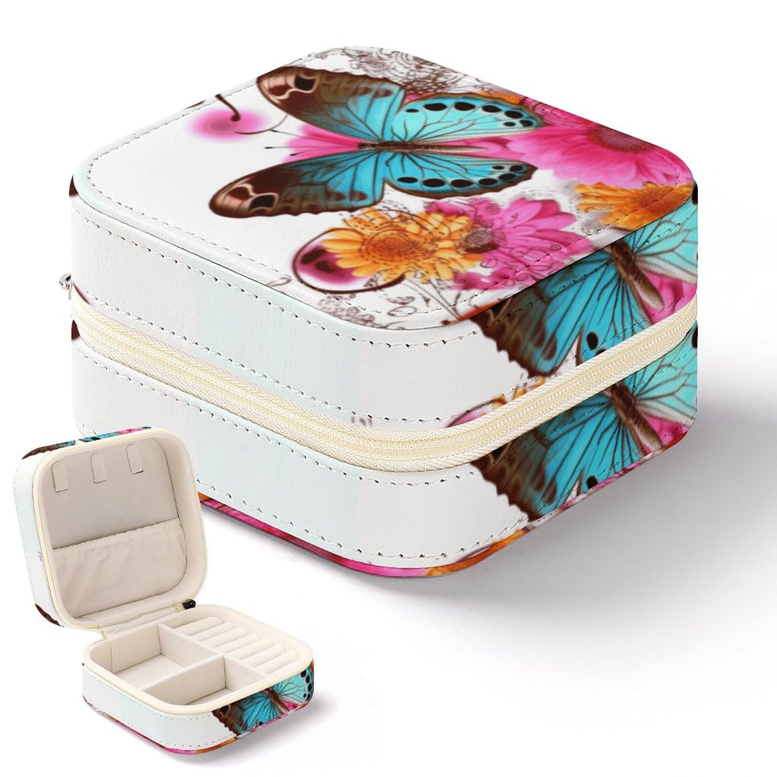 Boîte à bijoux de voyage portable à motif fleur pour colliers et bagues