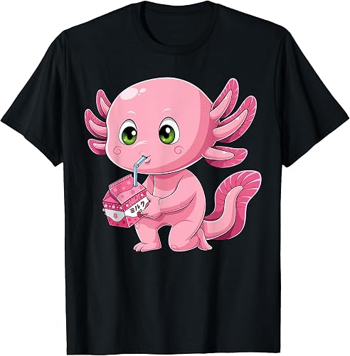 Axolotl Shirt Strawberry Milk Shake Carton Japanese Anime