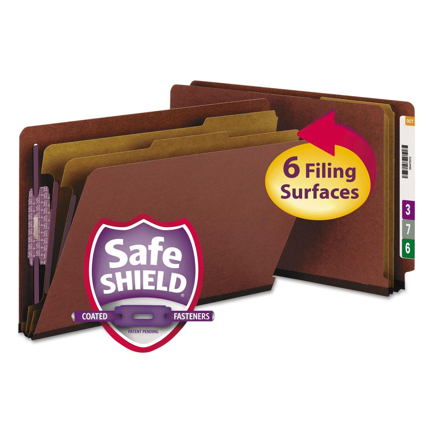 Smead Cartella portadocumenti in cartone pressato, 100% riciclata con chiusure SafeSHIELD, 2 divisori, espansione 5,1 cm, dimensioni legali, rosso, 10 per scatola (29860)