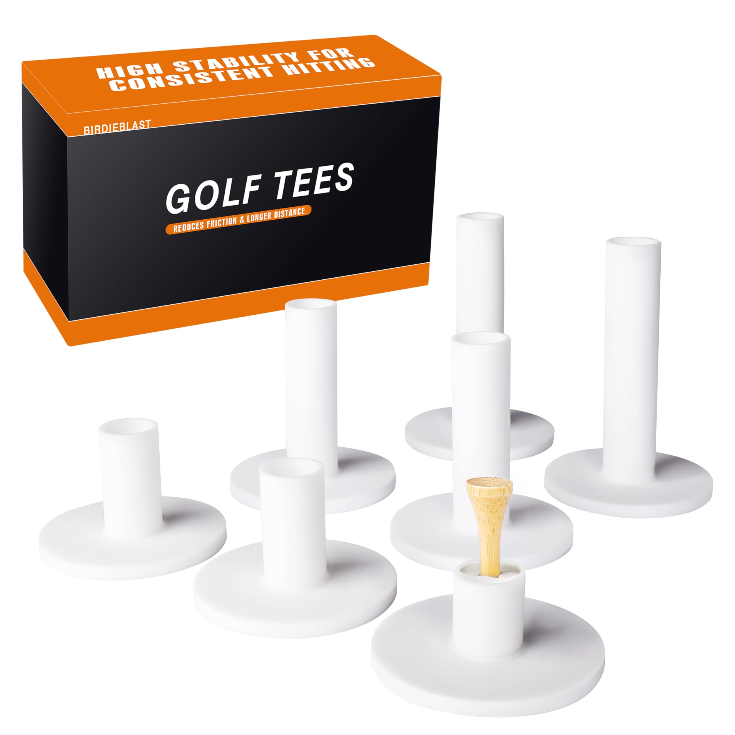 BIRDIEBLAST Rubber Golf Tees,7 PCS Mixed Size Pack Golf Tees(No Bamboo Tees), Professional Golf Tees for Turf Golf Hitting Mats