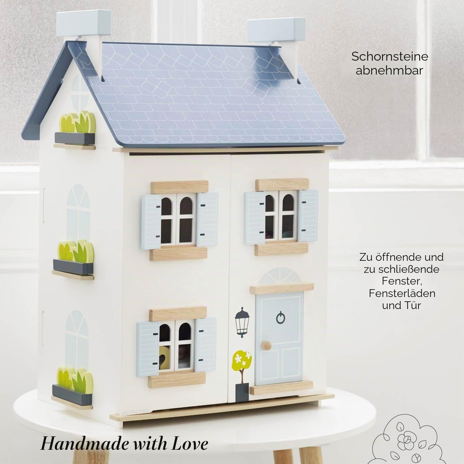 Le Toy Van - Wooden Dolls House - Sky Doll House - Kids Dolls House - 2 Storey Dolls House with Attic - Wooden Summer House - Fill with Dollhouse Accessories - Suitable for Ages 3+