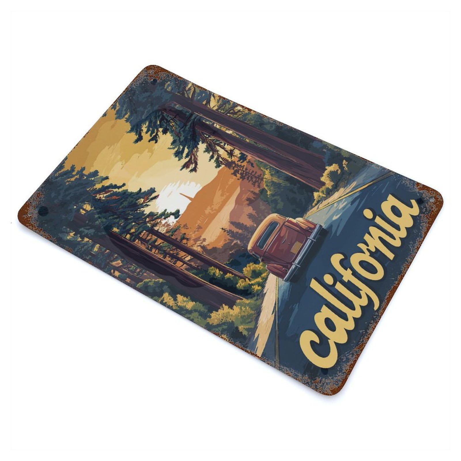 California Road Trip Aged Metal Wall Plaque 11.8"x7.9", Old School Wall Decor for Garage, Pub Or Kitchen