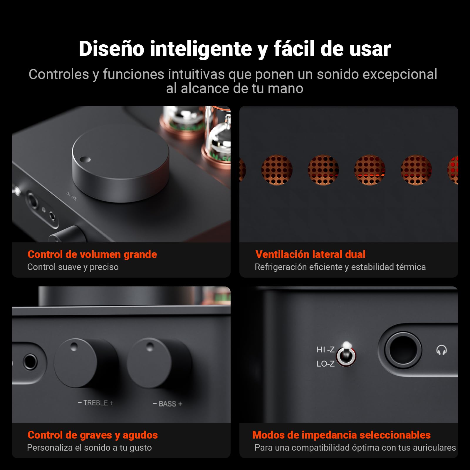 Fosi Audio GR70 Preamplificador de Auriculares, Auténtico Amplificador a Válvulas con Vacío 5654W*2 y 6AC7*2, Mini Preamplificador HiFi para Audio Doméstico, Compatible con Impedancia de 16-300 Ohmios