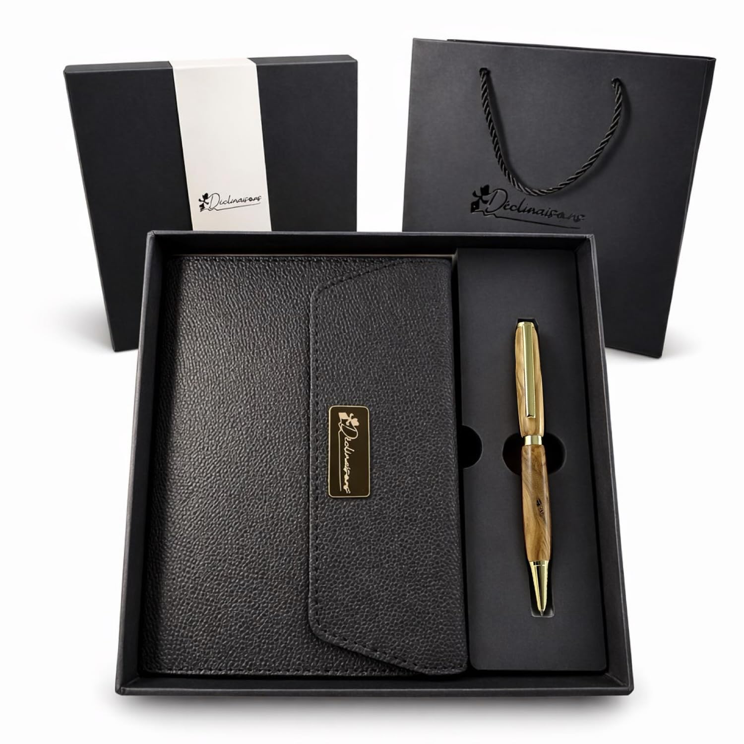 Set di scrittura : Penna Sfera Legno di Ulivo Italiano Personalizzato + Taccuino A5. Confezione regalo | Natale, Affari, Dottore, Anniversario