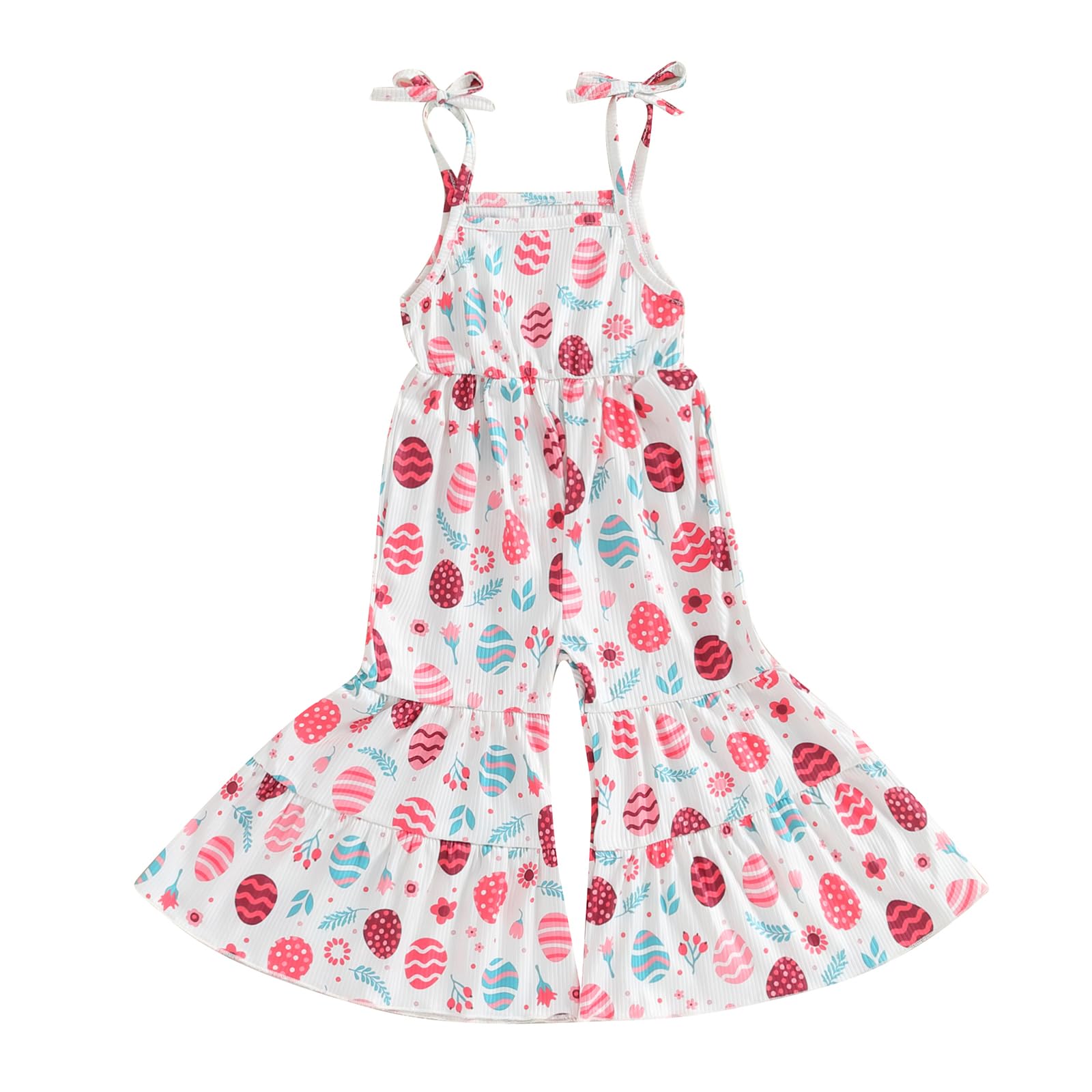 Toddler Baby Girl Clothes Bunny Print Sleeveless Overalls Jumpsuit with Flared Pants Cute Easter Outfit 6 Months-3T (Bunny White, 18-24 Months)