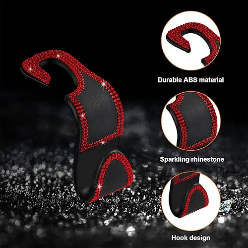 Miniatura 42 de Ziciner 2 ganchos brillantes para reposacabezas de asiento de automóvil, organizador de almacenamiento para colgar el asiento trasero con diamantes