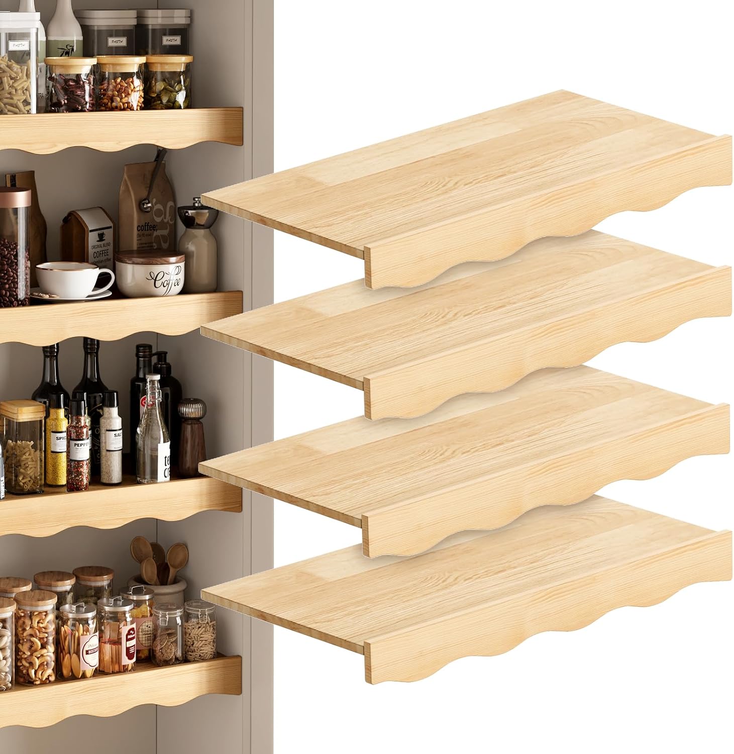 EXPERLAM Solid Pine Wire Shelf Covers,Wire Rack Covers,4pcs,24" W x 12" D