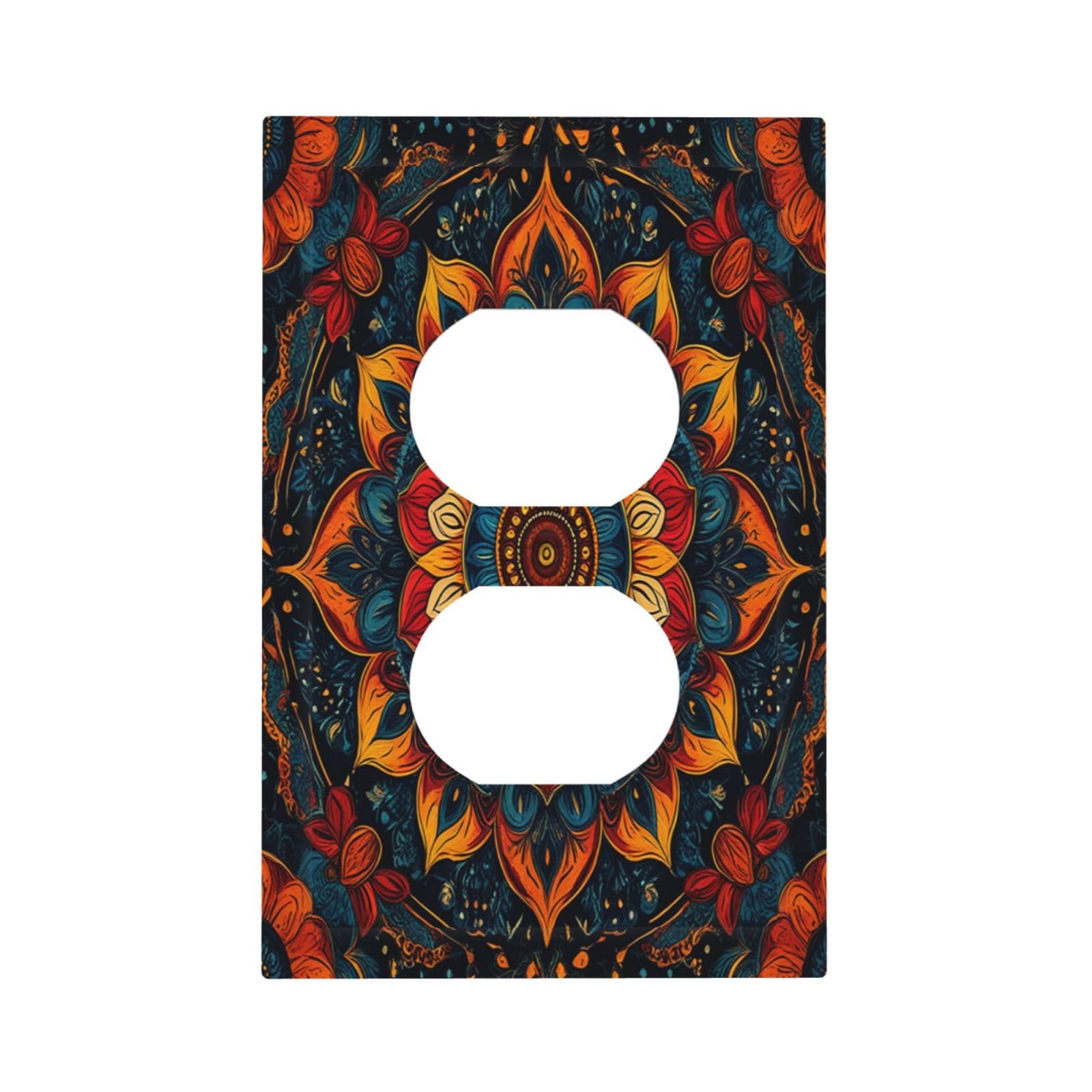 Boho Colorful Mandala 1 Gang Duplex Receptacle Switch Wall Plate Decorative Switchplate Outlet Covers Electrical Plug Cover Faceplate for Bathroom