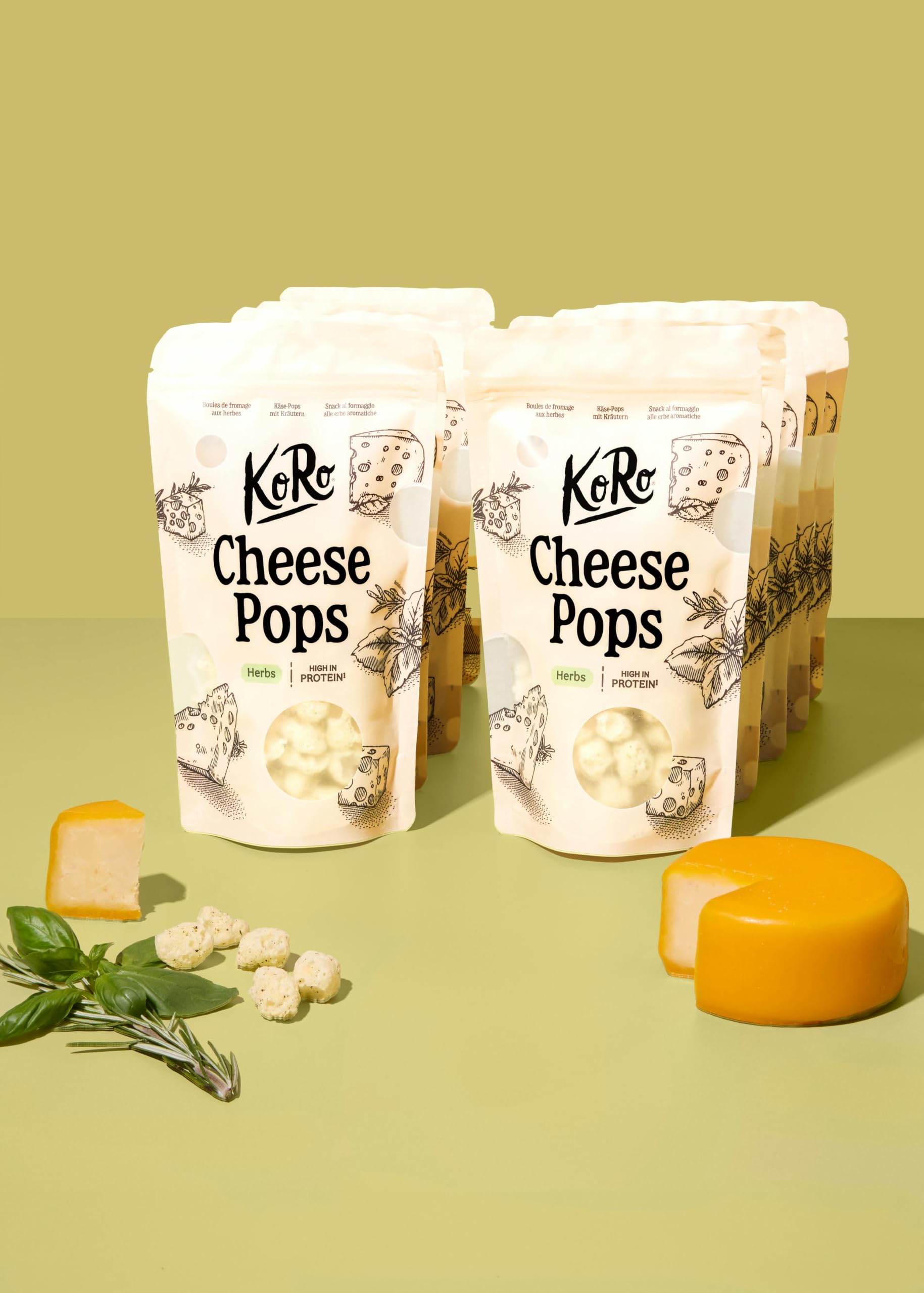 KoRo - Cheese Pops con formaggio Gouda ed erbe di Provenza 10 x 50 g - Ricco di proteine (41 g/100 g) - Consistenza croccante e leggera - Solo 2 ingredienti: formaggio e mix di erbe
