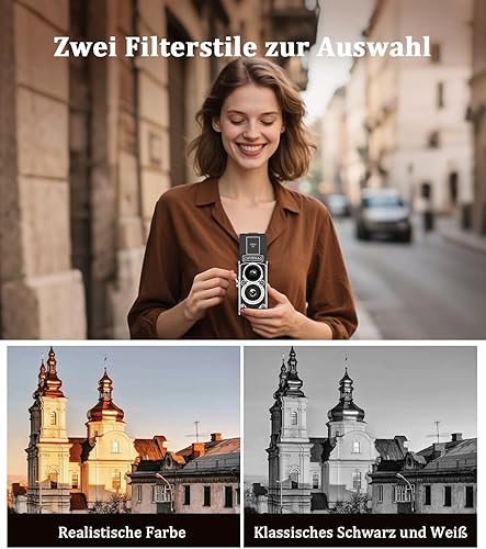 Miniatura 4 de CHUZHAO Cámara digital Retro, cámara portátil estilo TLR de doble lente vintage, enfoque automático de 12 MP 1080P FHD Apuntar y disparar bolsillo