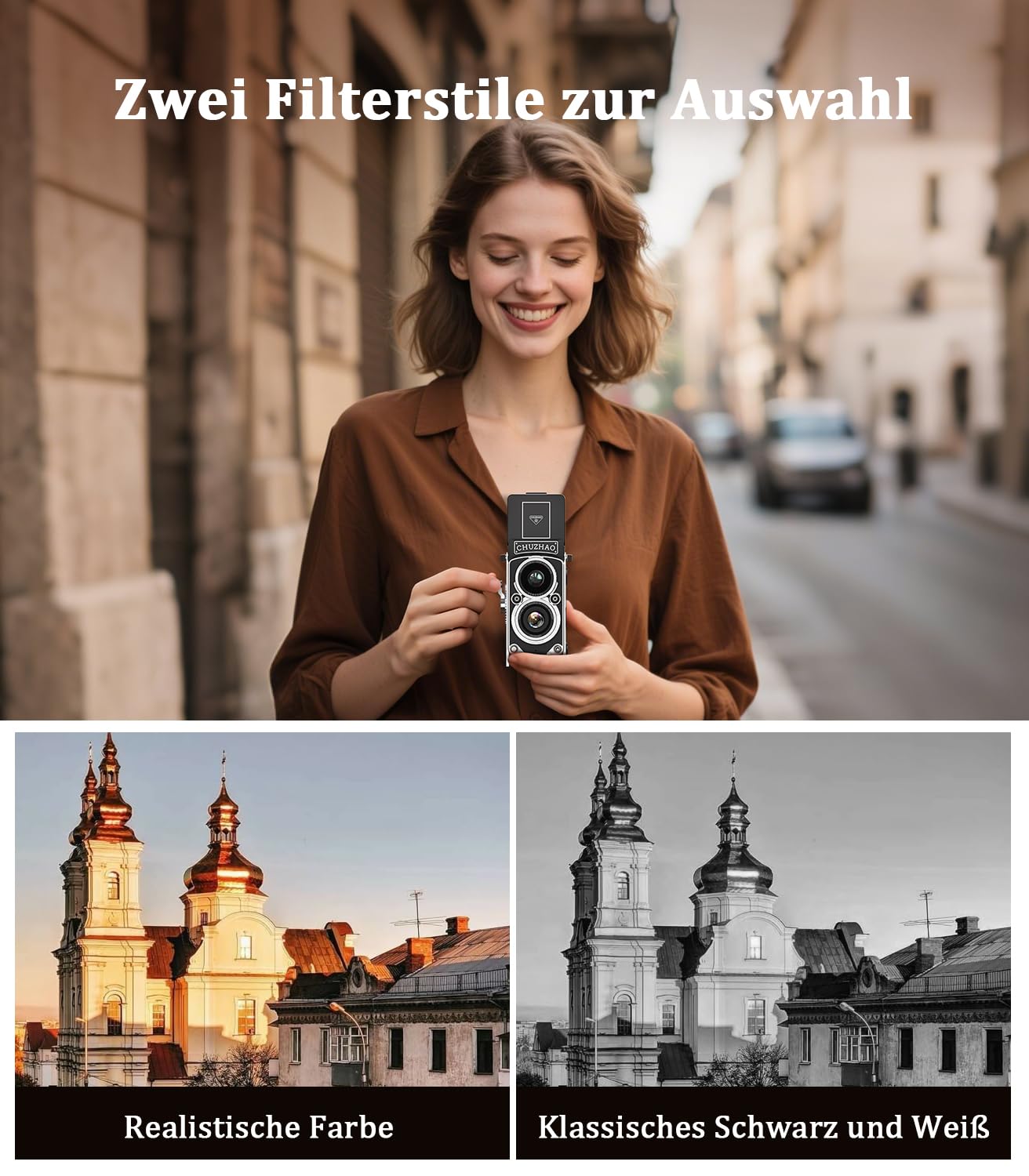 CHUZHAO Mini Cámara Retro Vintage 12MP 1080P FHD Cámara Digital TLR Autofocus Cámara de fotos con tarjeta de memoria de 16 GB Cámara compacta portátil para niños adolescentes estudiantes principiantes