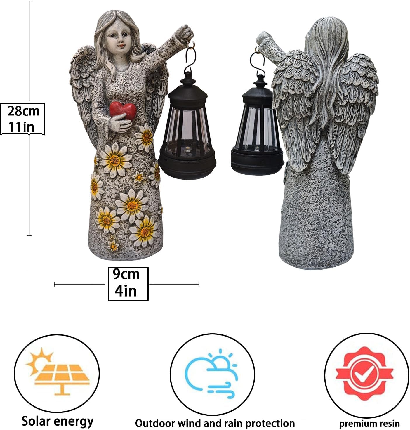 Solar Garden Angel Statues,Outdoor Angel Figurines Lights Waterproof Statue Decor Lanterns for Yard Patio Porch Decoration Gift for Mom Grandma (Minimalist)