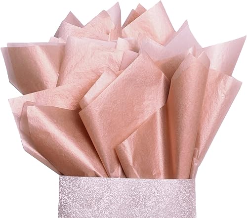 UNIQOOO 100 hojas de papel de regalo de seda de color oro rosa metálico de 20 x 14 pulgadas, ideal para bolsa de regalo, accesorio de envoltura de