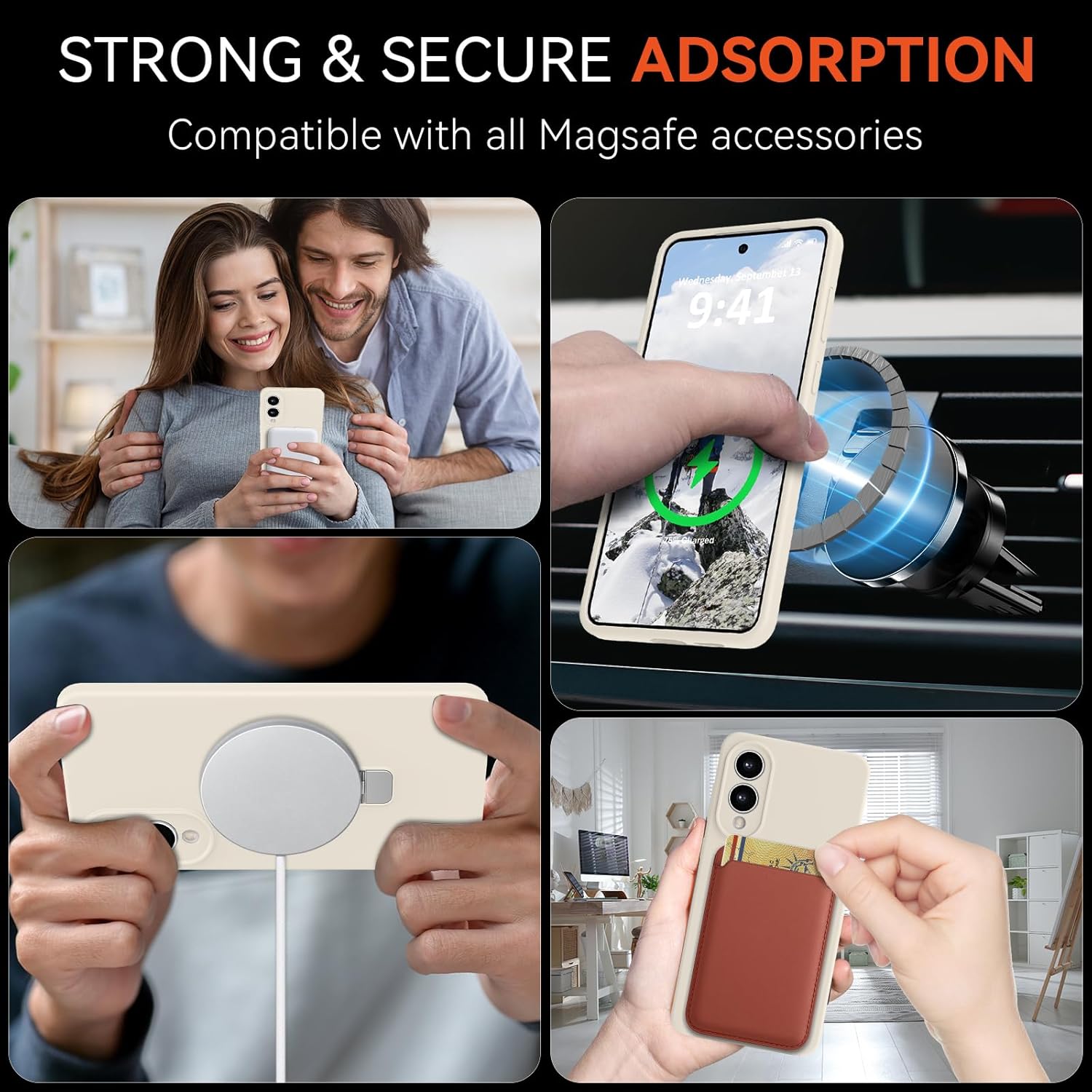 for Galaxy S25 Edge Case with Stand, Slim Liquid Silicone Phone Cases Compatible with MagSafe, Full Camera Protection Magnetic Kickstand Case Cover for Samsung S25 Edge, White - Image 3