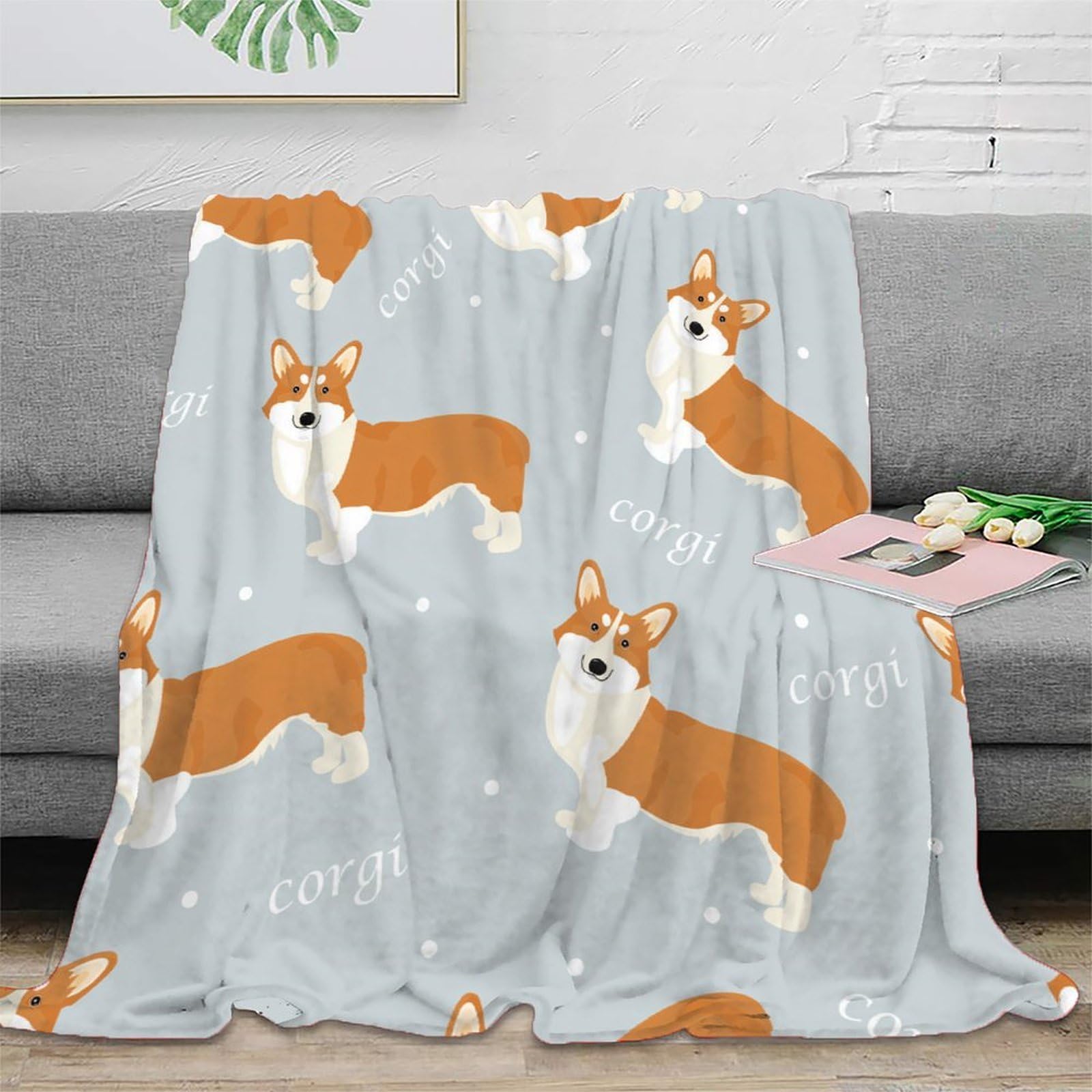 Couverture Corgi 150x200 infroissable et jeté de lit en microfibre inaltérable