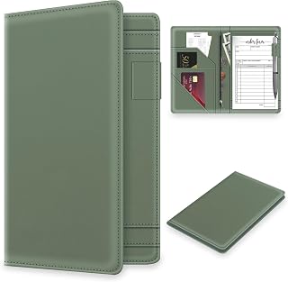 Server Book with Zipper Pocket for Waitress, Cute Waiter Server Wallet, Booklet Restaurant Waitstaff Organizer, Serving Guest Check Book Holder Money Pocket Fits Server Apron, Dark Green