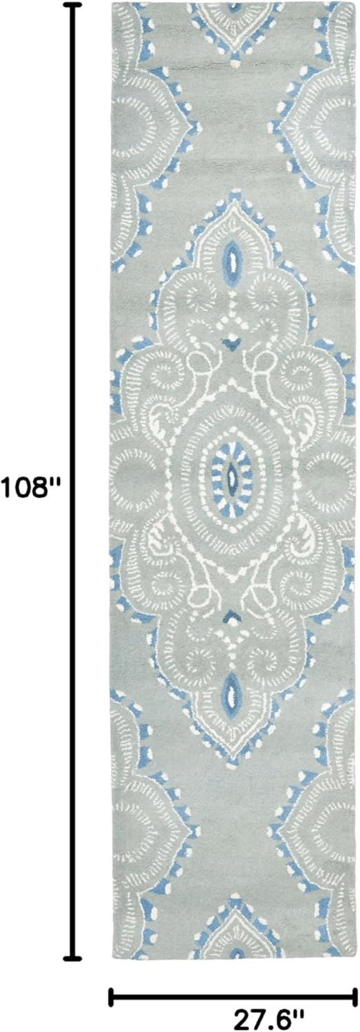 SAFAVIEH Wyndham Collection Runner Rug - 2'3" x 9', Blue & Ivory, Handmade Modern Wool, Ideal for High Traffic Areas in Living Room, Bedroom (WYD372A)