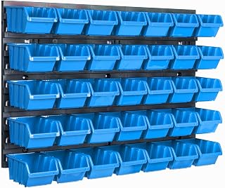 Lagersystem Wandregal 576 x 390 mm | 35 stck. Box | Stapelboxen Schüttenregal Sichtlagerkästen | Extra Starke Wandplatten | Regal Erweiterbar | Werkstattregal Lagerregal Werkstattwandregal Steckregal