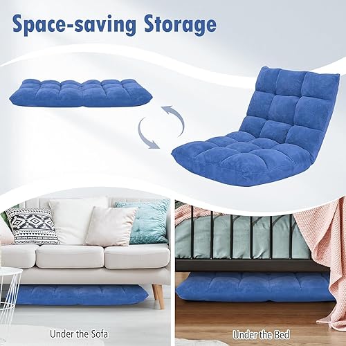 Miniatura 8 de KOMFOTT Silla de suelo ajustable de 14 posiciones con soporte trasero, silla plegable acolchada para juegos para lectura, meditación, sala de estar,