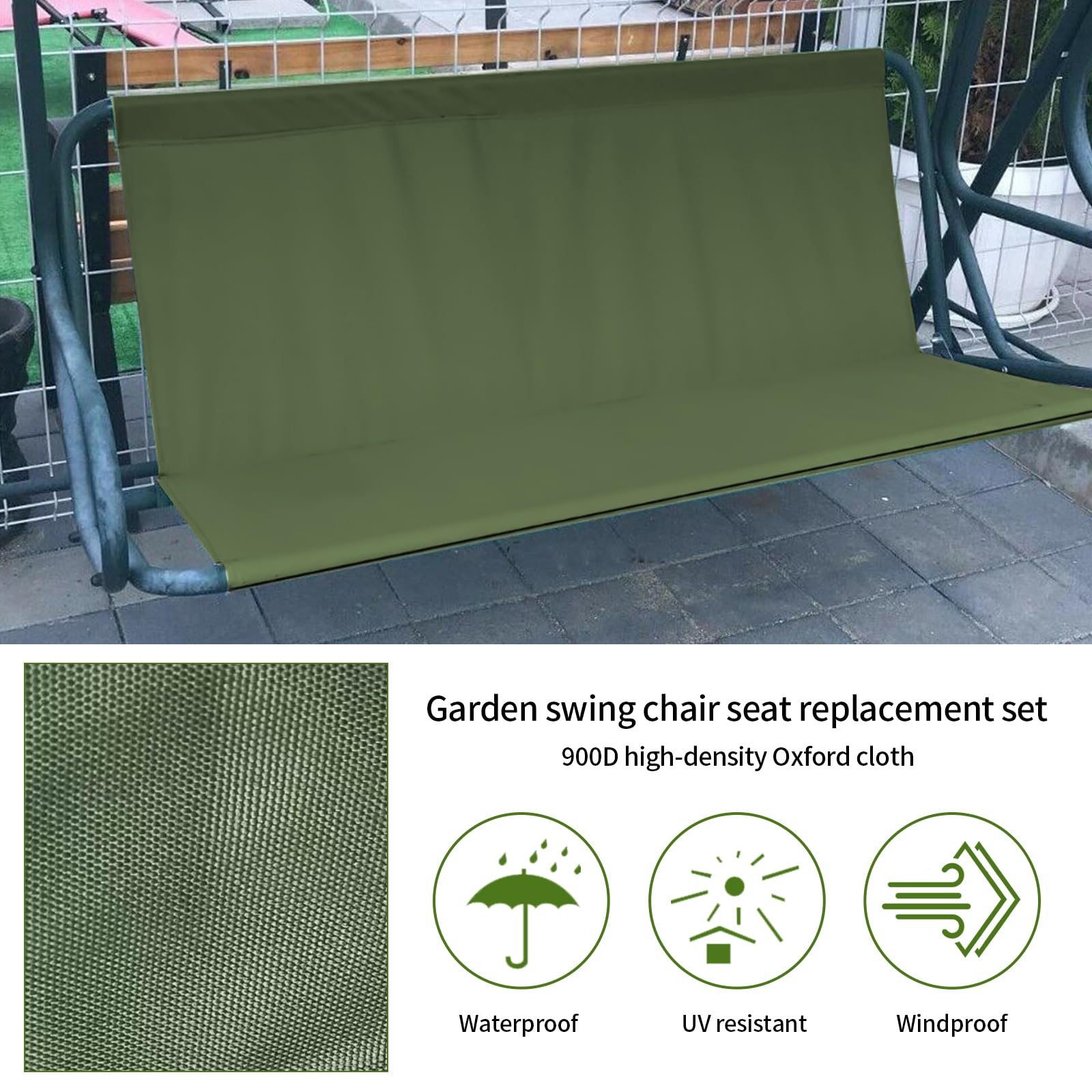 Housse de siège de balançoire de jardin, housse de rechange de chaise de jardin, housse de siège de rechange pour balancelle hollywoodienne, tissu Oxford 900D, pour l'extérieur 2 et 3 places (vert