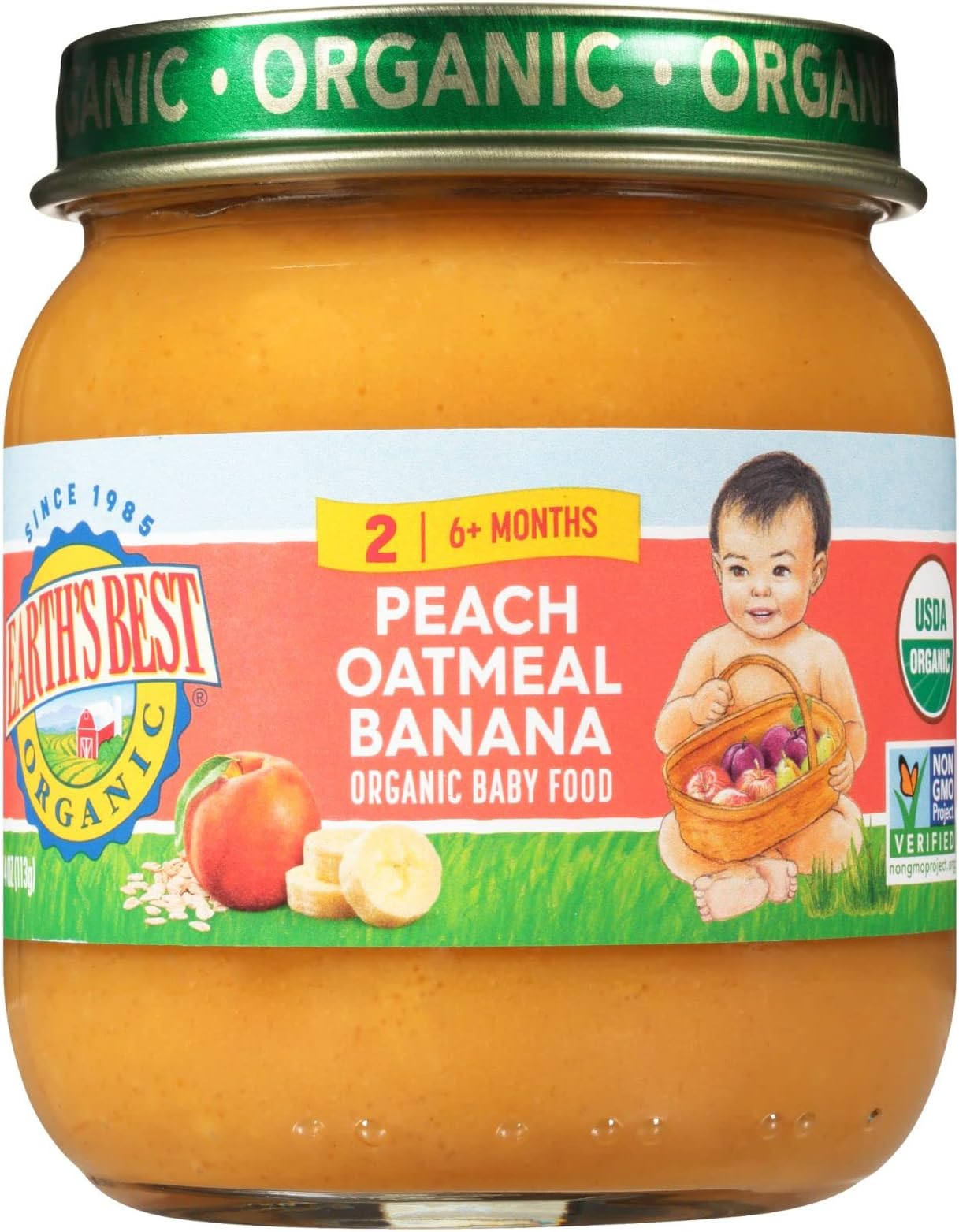 Earth's Best Organic Baby Food Jars Organic Peach Oatmeal and Banana, 4 Oz Jar