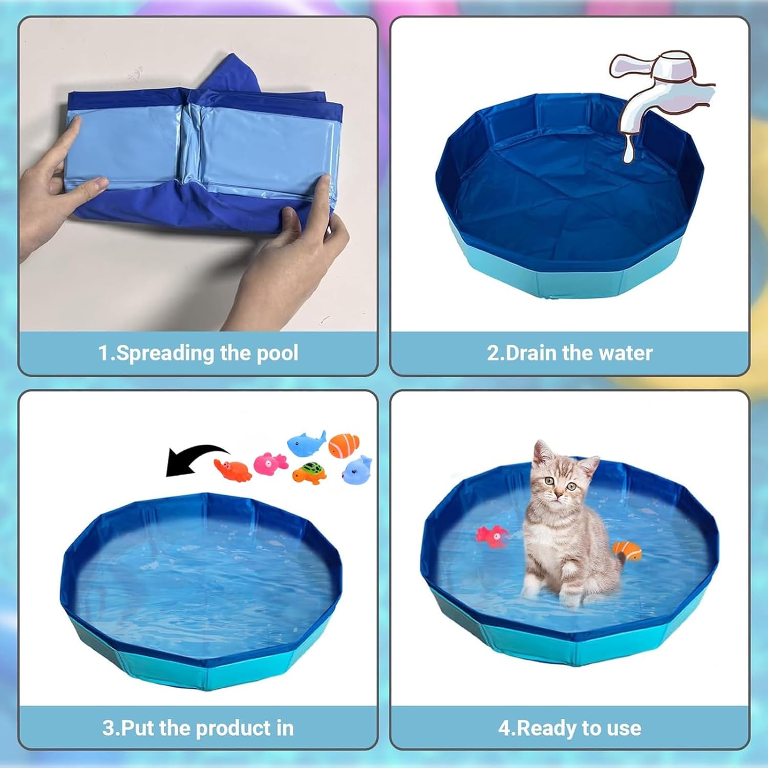 Glenmi Doggie Swimming PoolWith 6 Toy,Dog Paddling Pool Foldable | Non-Inflatable Save Space Pet Puppy Bathing Tub for Puppy Cats Other Animals(8 * 50cm)