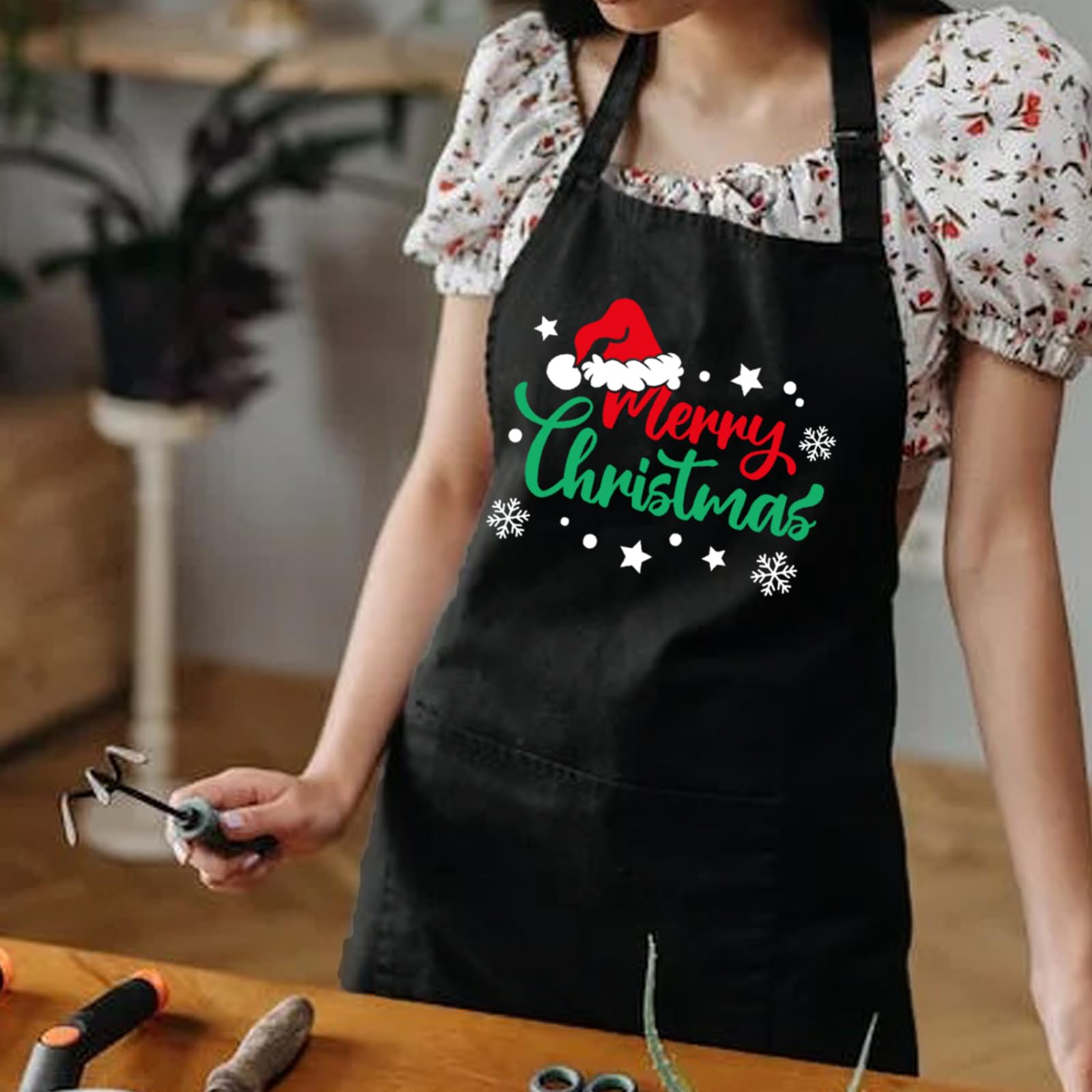 Delantales de Navidad para mujeres y hombres con 2 bolsillos, delantal de chef para hornear, cocinar, barbacoa, regalos de vacaciones para papá y mamá