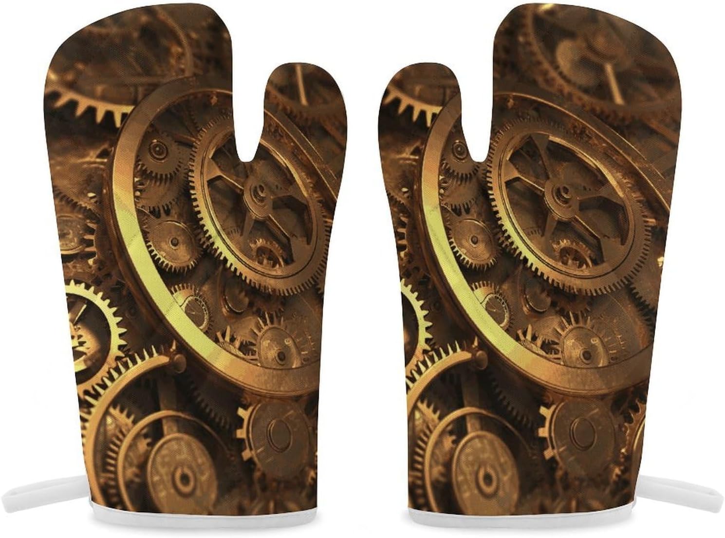 2 Pcs Oven Mitts Heat Resistant Kitchen Gloves Soft Safety Cool Steampunk Gears Oven Glove for Microwave, Barbecue