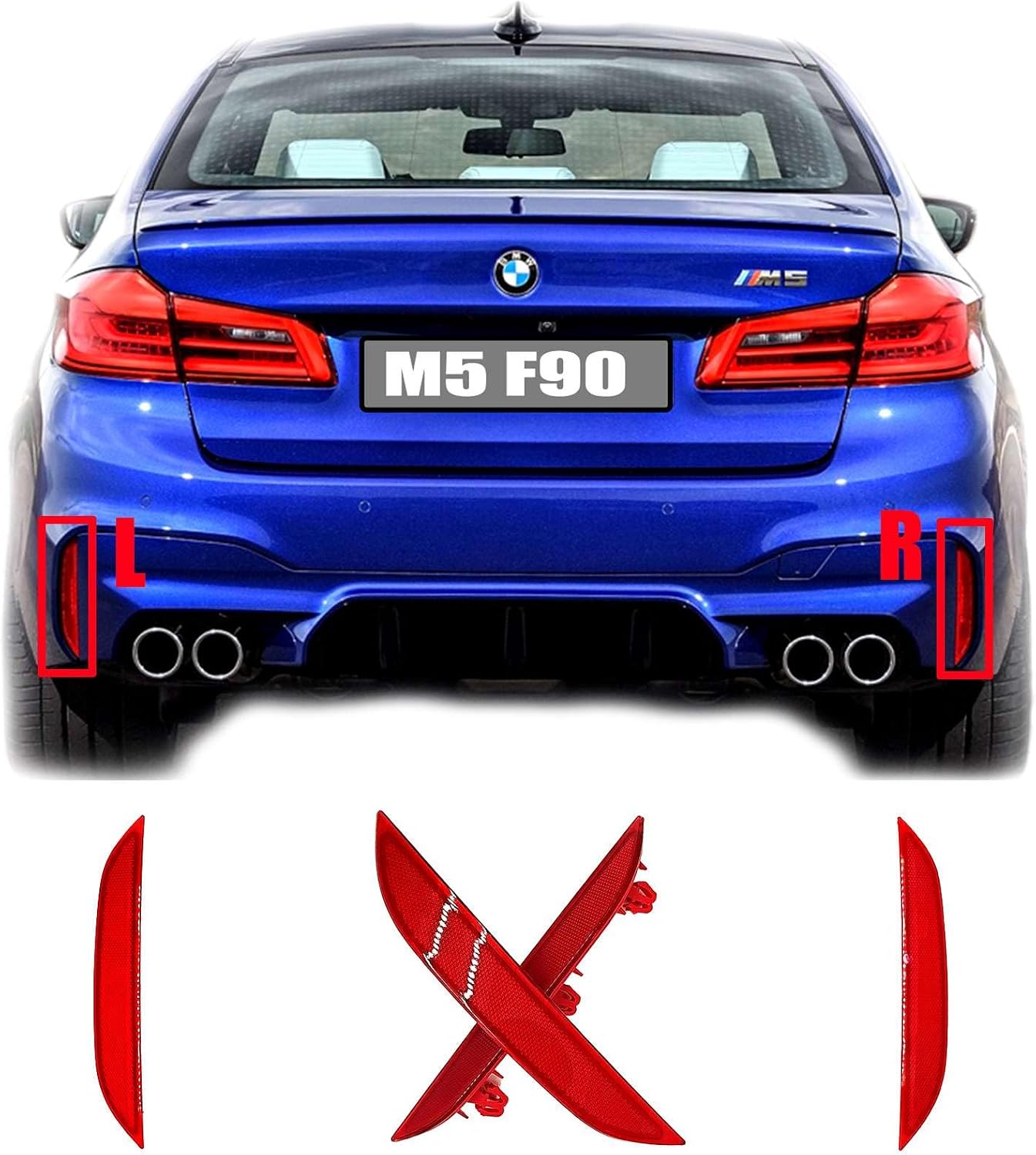 Rear Reflector for 18-22 BMW M Series F90 Fit M5 CS 2018 2019 2020 2021 2022 Bumper N/S Side Pair