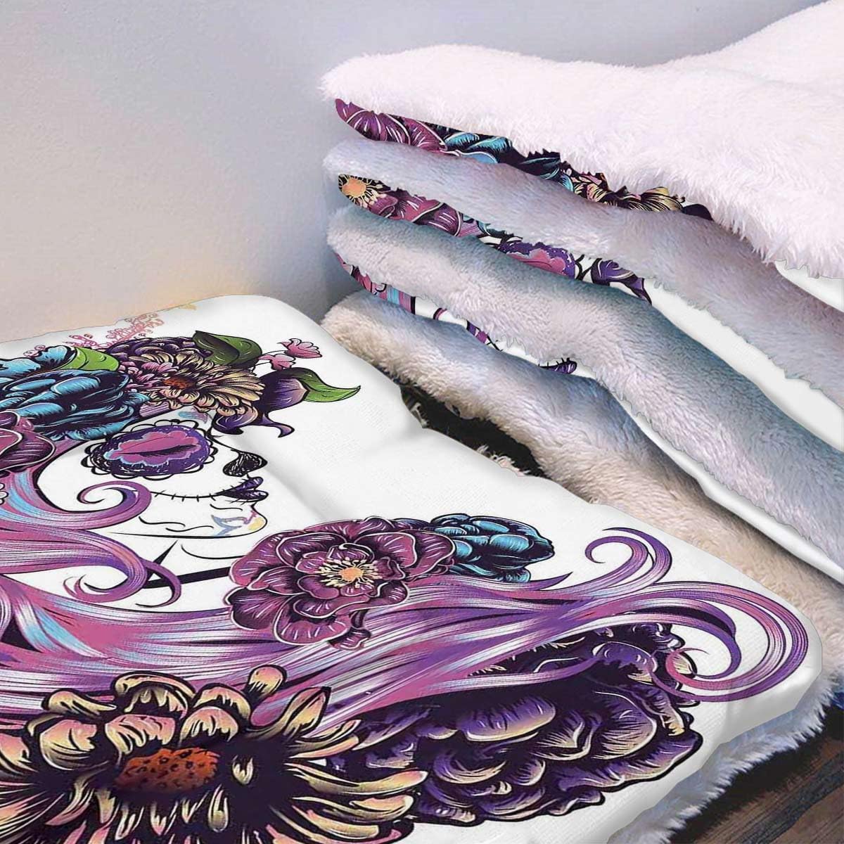 review Multi Thermal Pet Mat Bed Liner Sugar Skull Girl in Decorative Flower Wreath Dog Warming Bed Mat for Pets Cats Dogs and Kittens for Outdoor Indoor Gothic Decor 18
