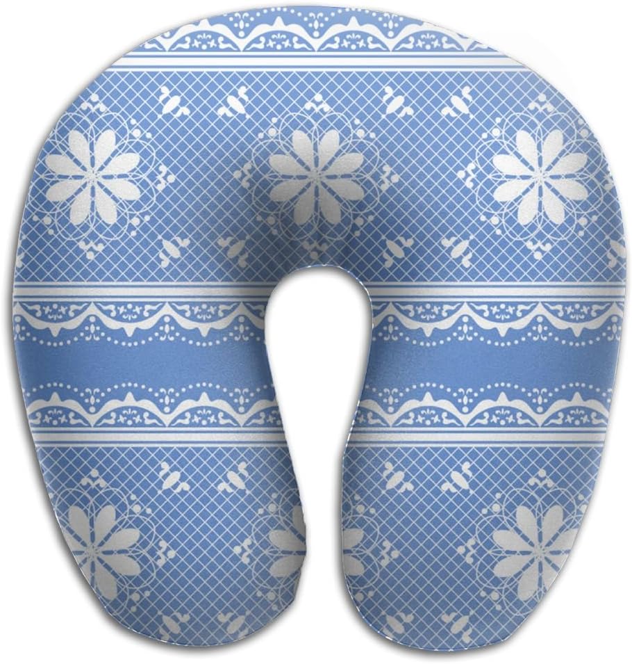 OASBHDUS159 Fresh Blue Lace Background U-shaped Design Perfectly Align The Neck And Head, Sleep Peacefully Even When Sitting In The Aviation Seat