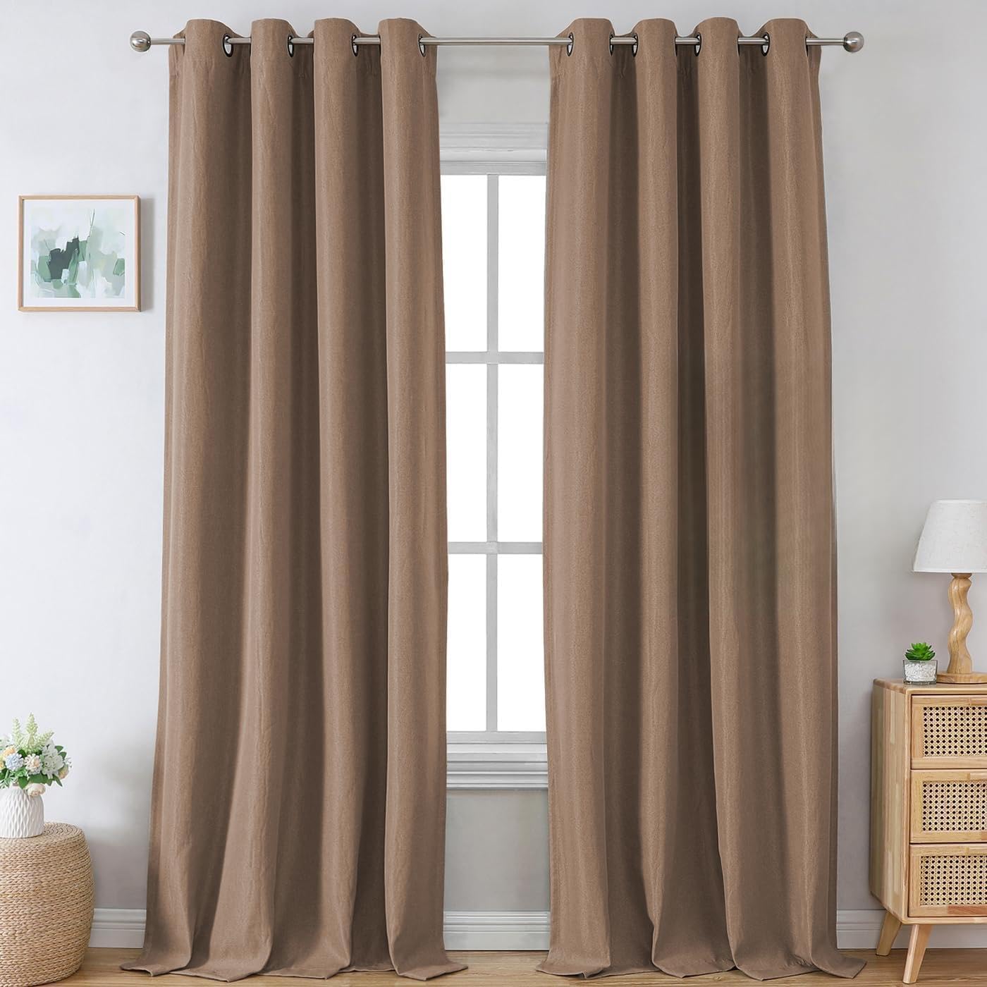 H.VERSAILTEX Linen Blackout Curtains 96 Inches Long for Bedroom/Living Room Thermal Insulated Grommet Curtain Drapes Primitive Textured Linen Burlap
