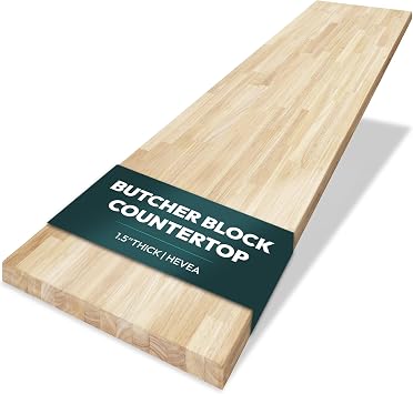 Howizz Butcher Block Countertop 48 x 25 x 1.5 - Hevea Unfinished Solid Wood Table Top, Wood Countertop for DIY Desk, Table, Workbench, Kitchen Island.