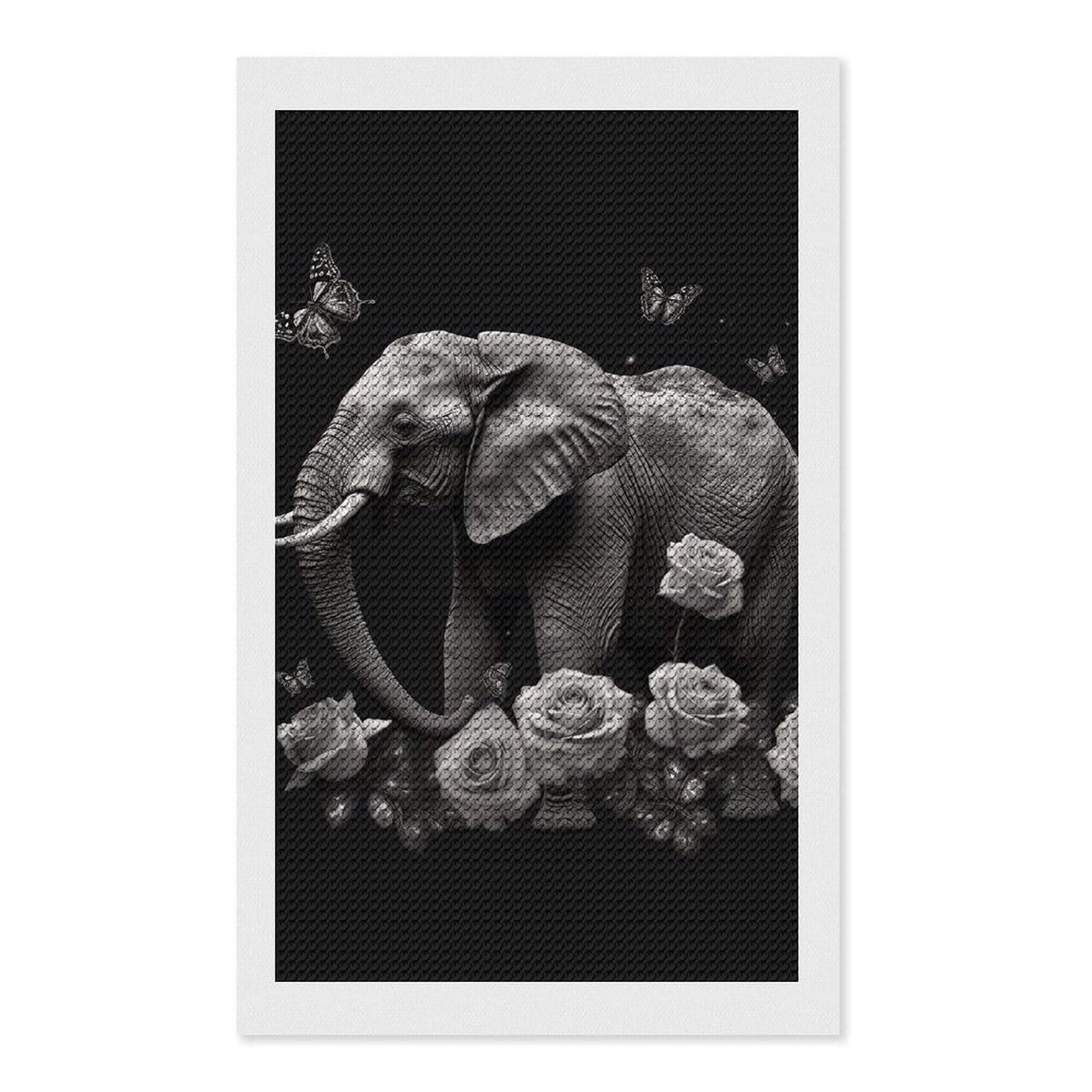 Elephant and Butterfly Diamond Art Kits for Adults, DIY 5D Diamonds Painting Kits for Beginner, Round Full Drill Diamond Dots Painting, Diamonds Pictures Gem Art and Crafts Wall Decor 12"x20"