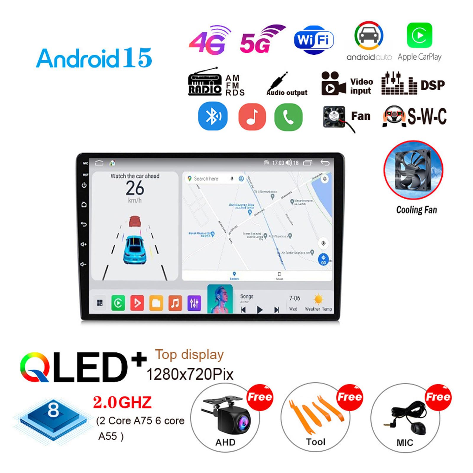 B,Y500S,YLOXFW Android 15.0 Stereo Sat Nav Zastąpienie dla Transit 2013-2018 Radio GPS Navi 9'' Cartablet DVD Multimedia Odtwarzacz wideo FM BT Receiver z 4G WiFi Carplay Android Auto
