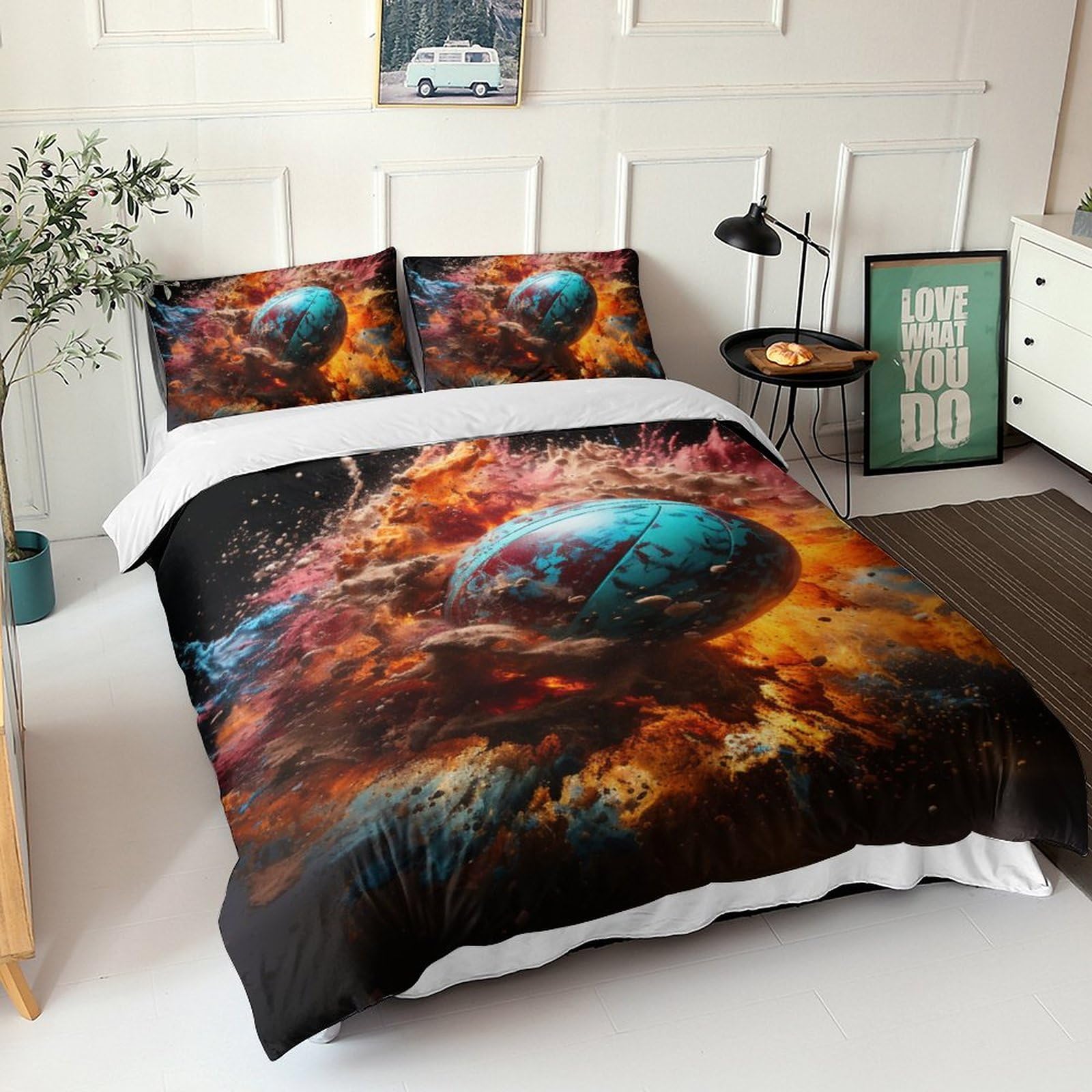 Parure de lit rugby 220x240 cm en microfibre avec 2 taies d'oreiller pour lit King