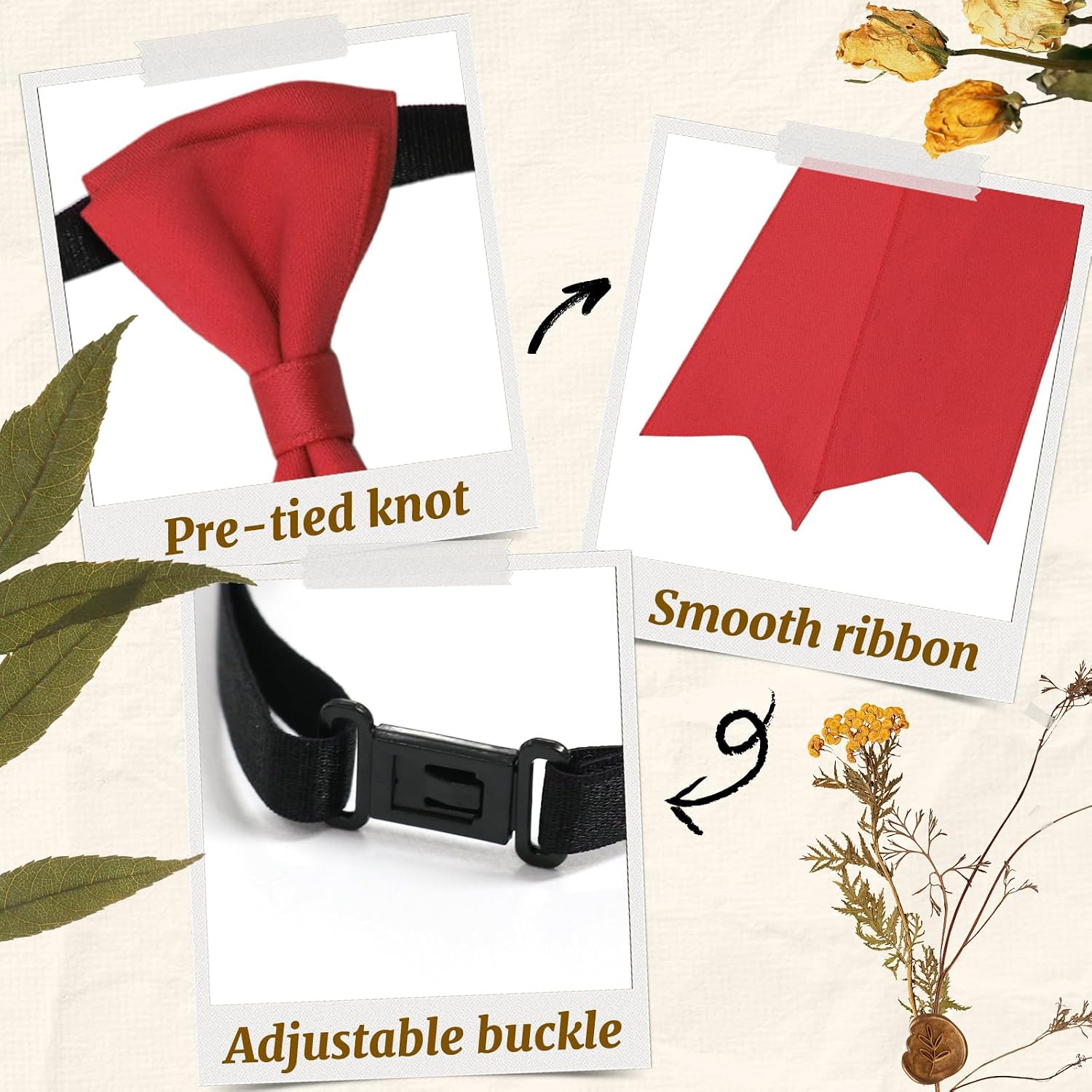 Pre Tied Tie for Women, Solid Bow Tie Satin Ribbon Womens Neck Ties for Party Wedding