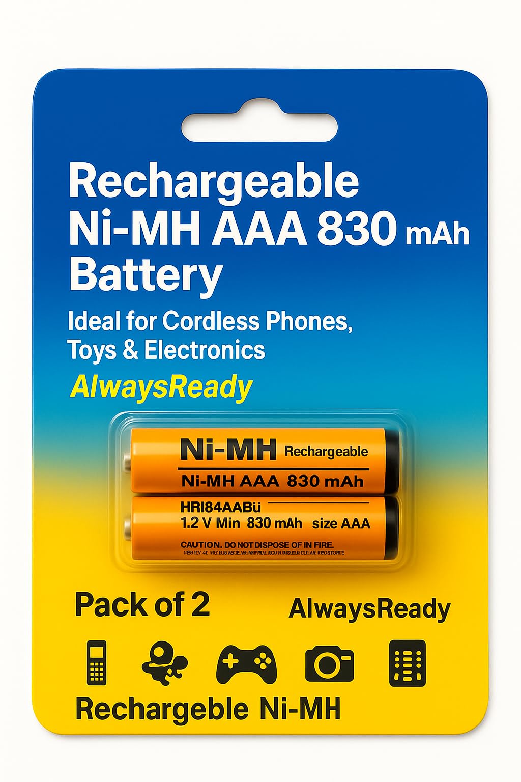 Rechargable ni-mh AAA 830 mAh Rechargable Battery for Compatible with panasonic Cordless Phone and Toys and Other Electronic Instruments (Pack of 2 pcs)