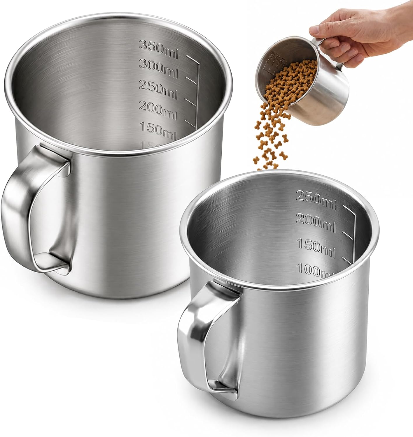 2 Pack Stainless Steel Dog Food Scoop Set (1.5 Cup & 1 Cup) Heavy Duty