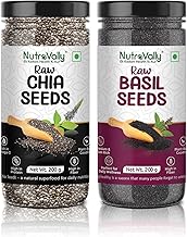 NutroVally Chia Seeds & Basil Seeds combo 400g|seeds combo pack (200g each)|High in Omega-3, Fiber & Protein| Chia seeds| Sabja seeds| combo pack |Supports Digestion, Hydration, Weight loss|Vegan