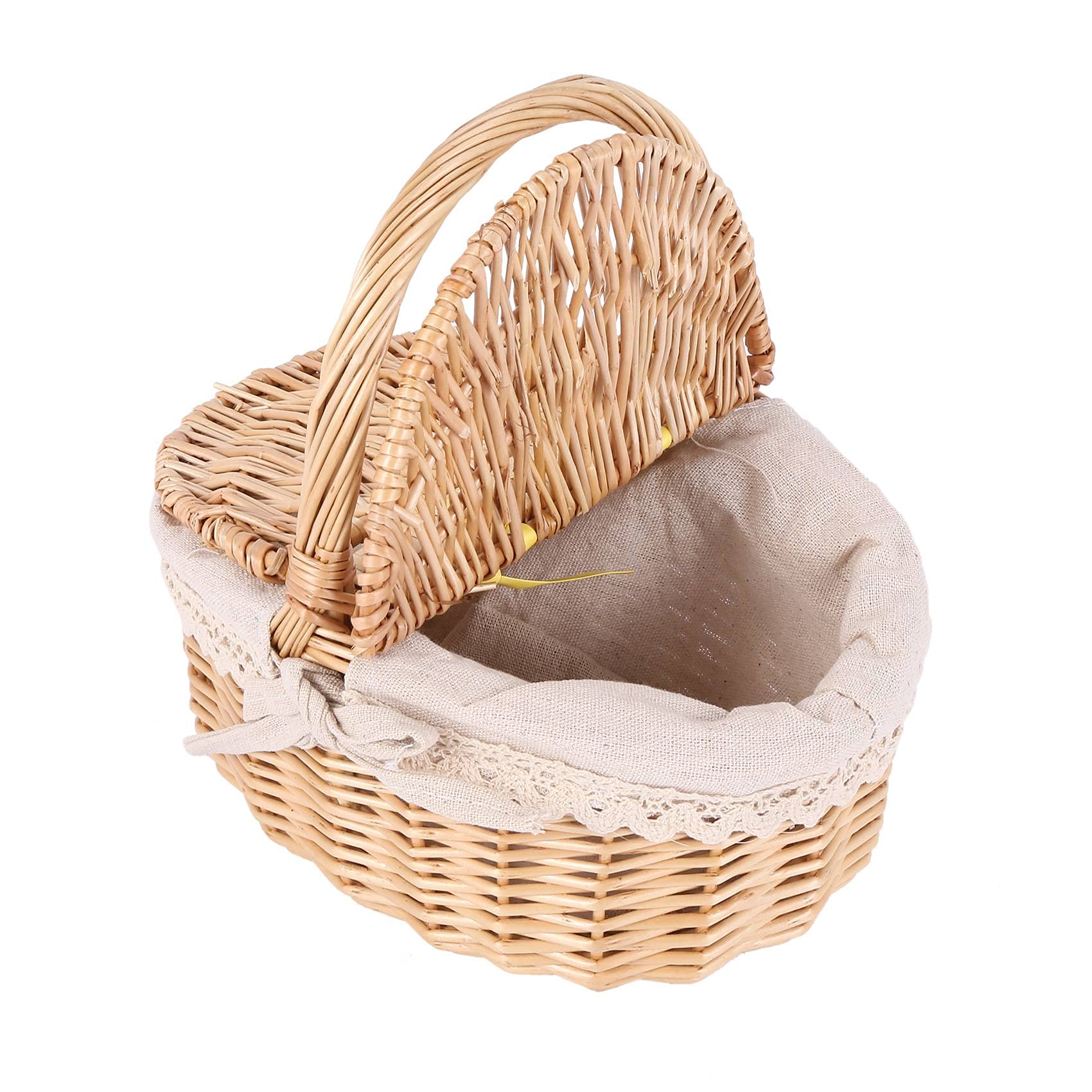 BGFAVCV Handmade Wicker Basket with Handle Wicker Camping Picnic Basket with Double Lids Storage Hamper Basket with Cloth Lining - Image 3