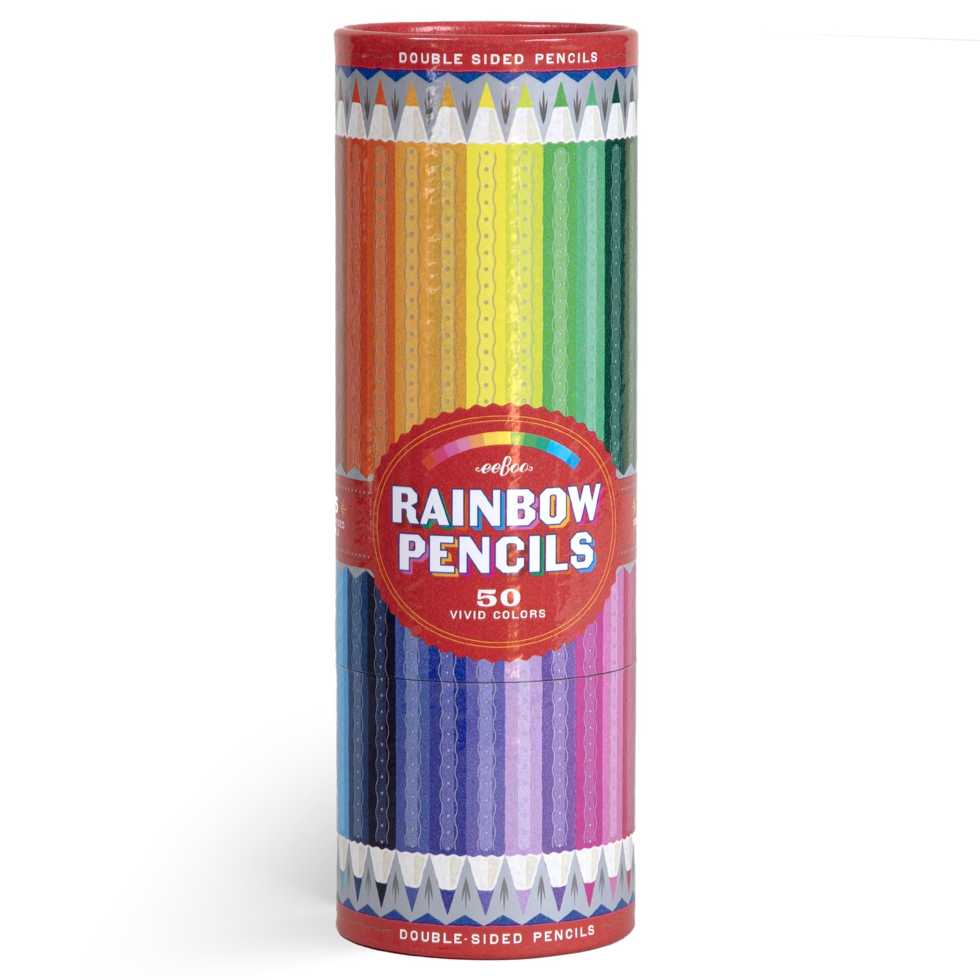 eeBoo: 25 doppelseitige Buntstifte – Regenbogen – 50 lebendige Farben, atemberaubender Behälter, Silberfolien-Akzente, Künstlerqualität, ungiftiges Kunstzubehör