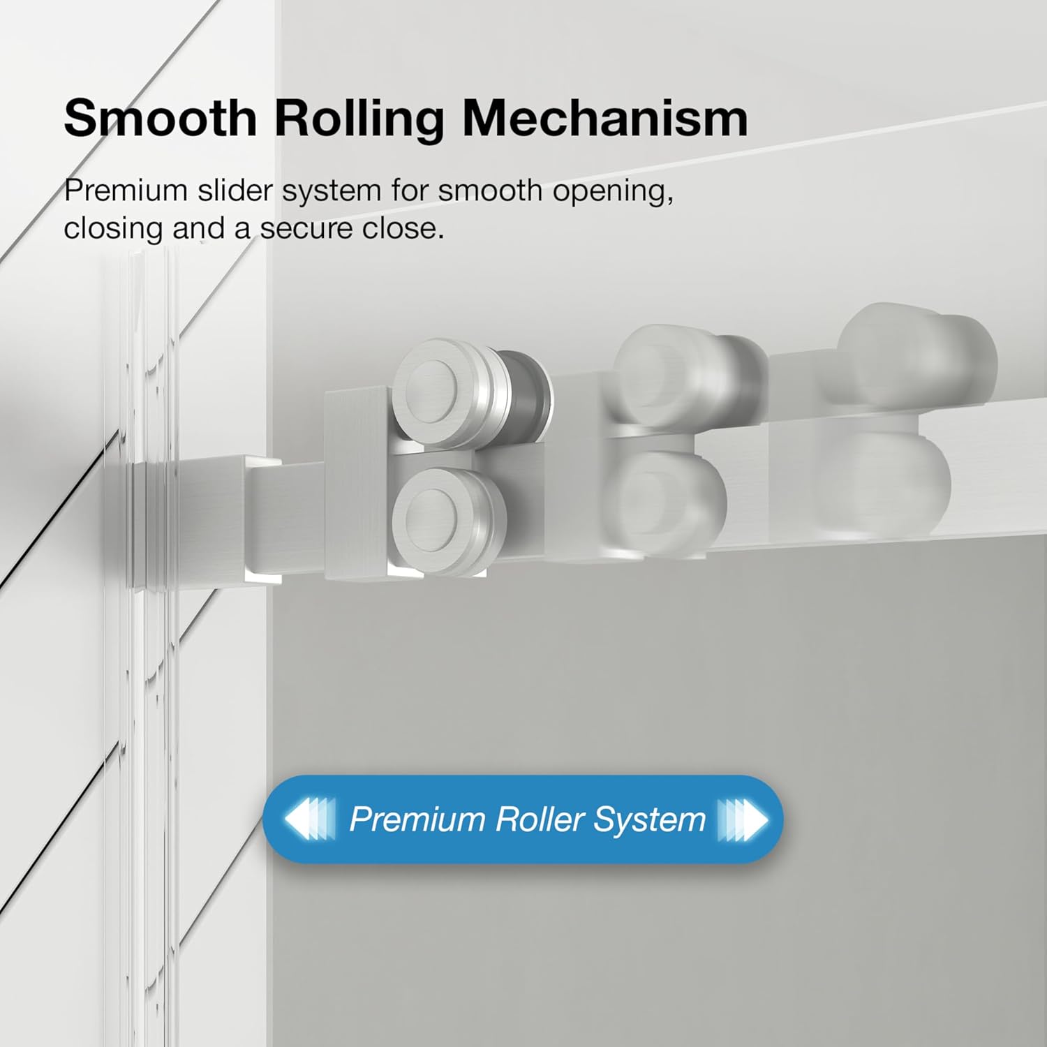 Primer pla del mecanisme de rodament suau de la porta de la dutxa