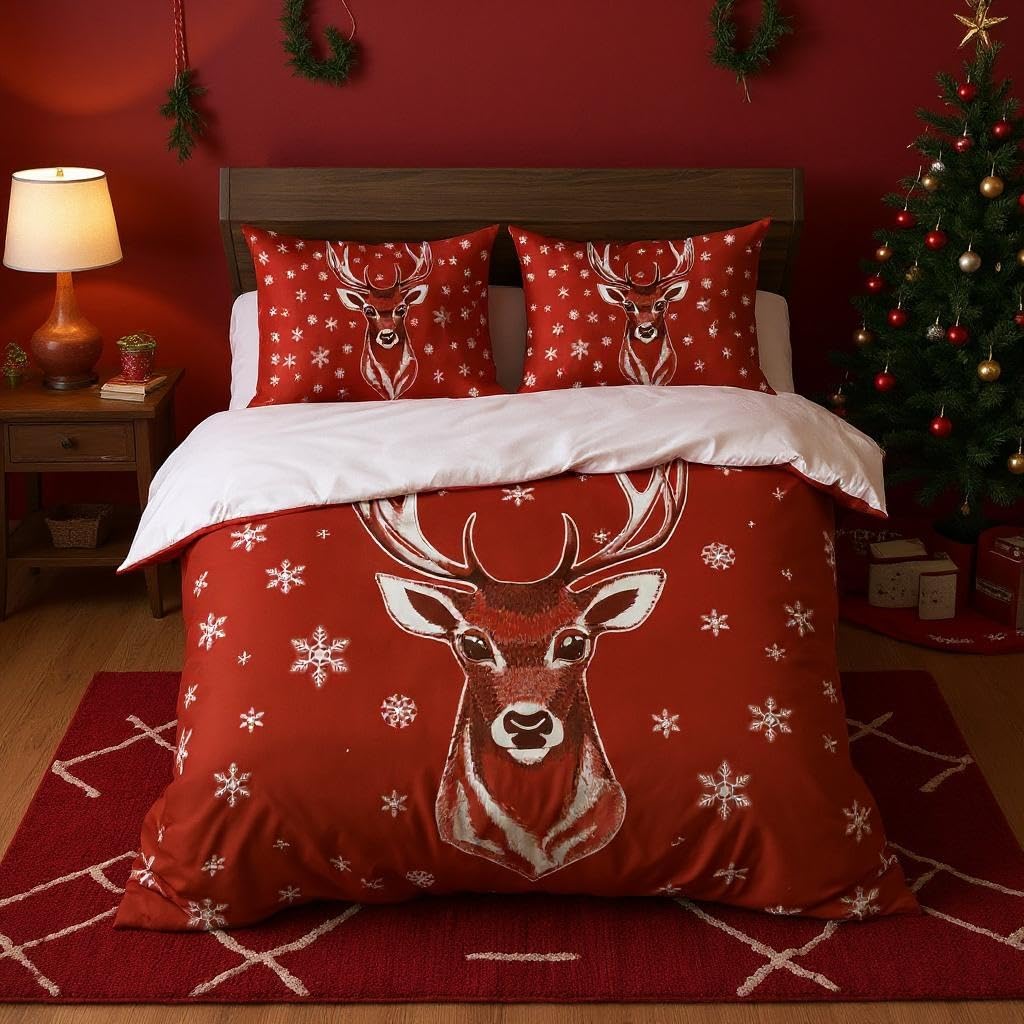 Adam Home Christmas Bedding Duvet Quilt Cover With Pillowcases Home Bedroom Decor Single Duvet Cover Set|Reindeer
