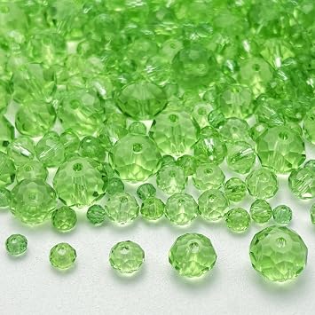 600pcs Crystal Glass Beads 3mm 4mm 6mm 8mm 10mm Rondelle Faceted Crystal Beads Spacer Beads for Necklace Bracelet Earrings DIY Jewelry Crafts Making SuppliesLight Green