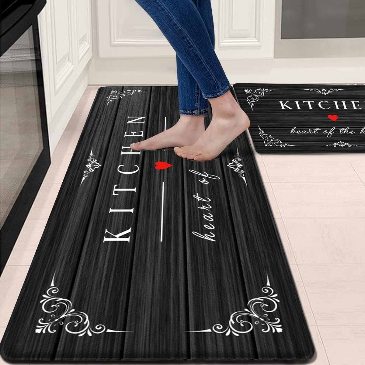 Sofort Kitchen Mat for Floor Anti Fatigue Cushioned Kitchen Mats 2 Pieces Non Slip Waterproof Rugs, Rustic Wooden Comfort Standing Mats for Office, Sink, Laundry